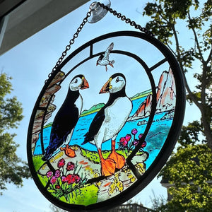 Scottish Puffin Wall Decor, Scotland Gift, Stained Glass Celtic Gift, New Home Gift, Scottish Wedding Gift, Scottish Sea Bird, Puffin Lover