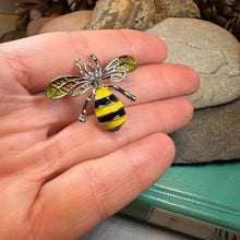 Load image into Gallery viewer, Bee Brooch, Nature Jewelry, Celtic Jewelry, Anniversary Gift, Outlander Jewelry, Insect Jewelry, Honey Bee Jewelry, Bumble Bee Pewter Pin
