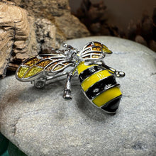 Load image into Gallery viewer, Bee Brooch, Nature Jewelry, Celtic Jewelry, Anniversary Gift, Outlander Jewelry, Insect Jewelry, Honey Bee Jewelry, Bumble Bee Pewter Pin
