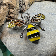 Load image into Gallery viewer, Bee Brooch, Nature Jewelry, Celtic Jewelry, Anniversary Gift, Outlander Jewelry, Insect Jewelry, Honey Bee Jewelry, Bumble Bee Pewter Pin
