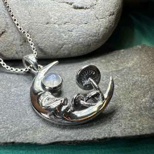 Moon Necklace, Mushroom Necklace, Celestial Pendant, Mystical Jewelry, Pagan Jewelry, Gothic Pendant, Forest Pendant, Halloween Gift