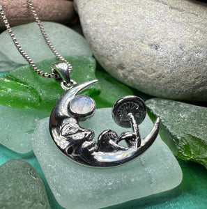 Moon Necklace, Mushroom Necklace, Celestial Pendant, Mystical Jewelry, Pagan Jewelry, Gothic Pendant, Forest Pendant, Halloween Gift