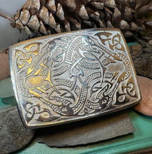 Load image into Gallery viewer, Celtic Viking Kilt Belt Buckle, Scottish Belt Buckle, Pewter Buckle, Large Belt Buckle, Men&#39;s Celtic Gift, Irish Gift, Celtic Knot Buckle
