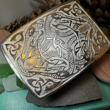 Load image into Gallery viewer, Celtic Viking Kilt Belt Buckle, Scottish Belt Buckle, Pewter Buckle, Large Belt Buckle, Men&#39;s Celtic Gift, Irish Gift, Celtic Knot Buckle
