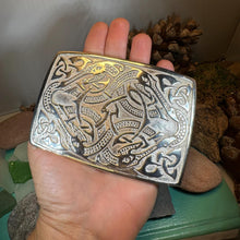 Load image into Gallery viewer, Celtic Viking Kilt Belt Buckle, Scottish Belt Buckle, Pewter Buckle, Large Belt Buckle, Men&#39;s Celtic Gift, Irish Gift, Celtic Knot Buckle
