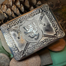 Load image into Gallery viewer, Celtic Lion Kilt Belt Buckle, Scottish Belt Buckle, Pewter Buckle, Large Belt Buckle, Men&#39;s Celtic Gift, Irish Gift, Celtic Knot Buckle
