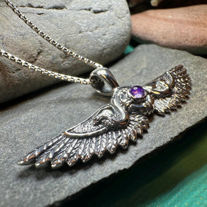 Winged Sun Necklace, Egyptian Pendant, Mystical Amulet, Egyptian Symbol, Pagan Jewelry, Goddess Jewelry, Recovery Gift, Silver Isis Pendant