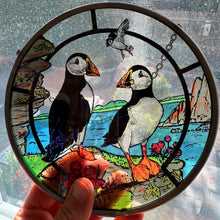 Load image into Gallery viewer, Scottish Puffin Wall Decor, Scotland Gift, Stained Glass Celtic Gift, New Home Gift, Scottish Wedding Gift, Scottish Sea Bird, Puffin Lover
