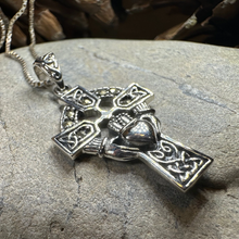 Load image into Gallery viewer, Marcasite Claddagh Cross Necklace
