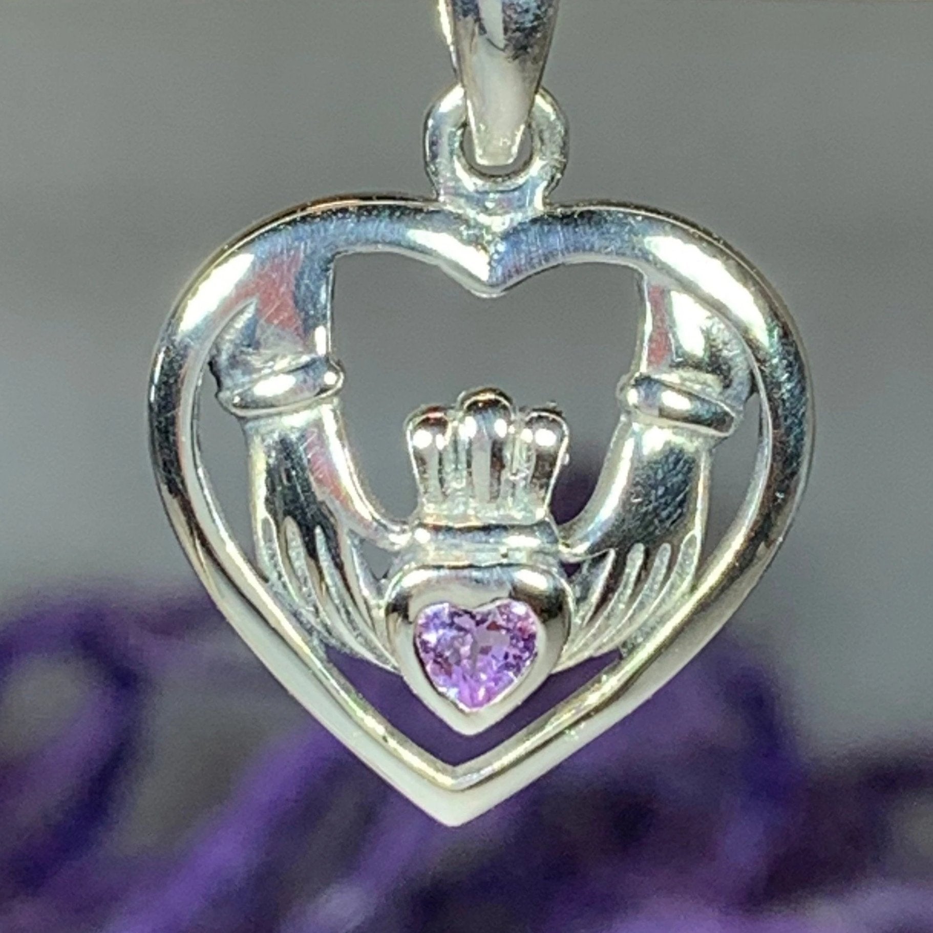 9ct Yellow Gold Sapphire Claddagh Pendant - Celtic Birthstone Necklace