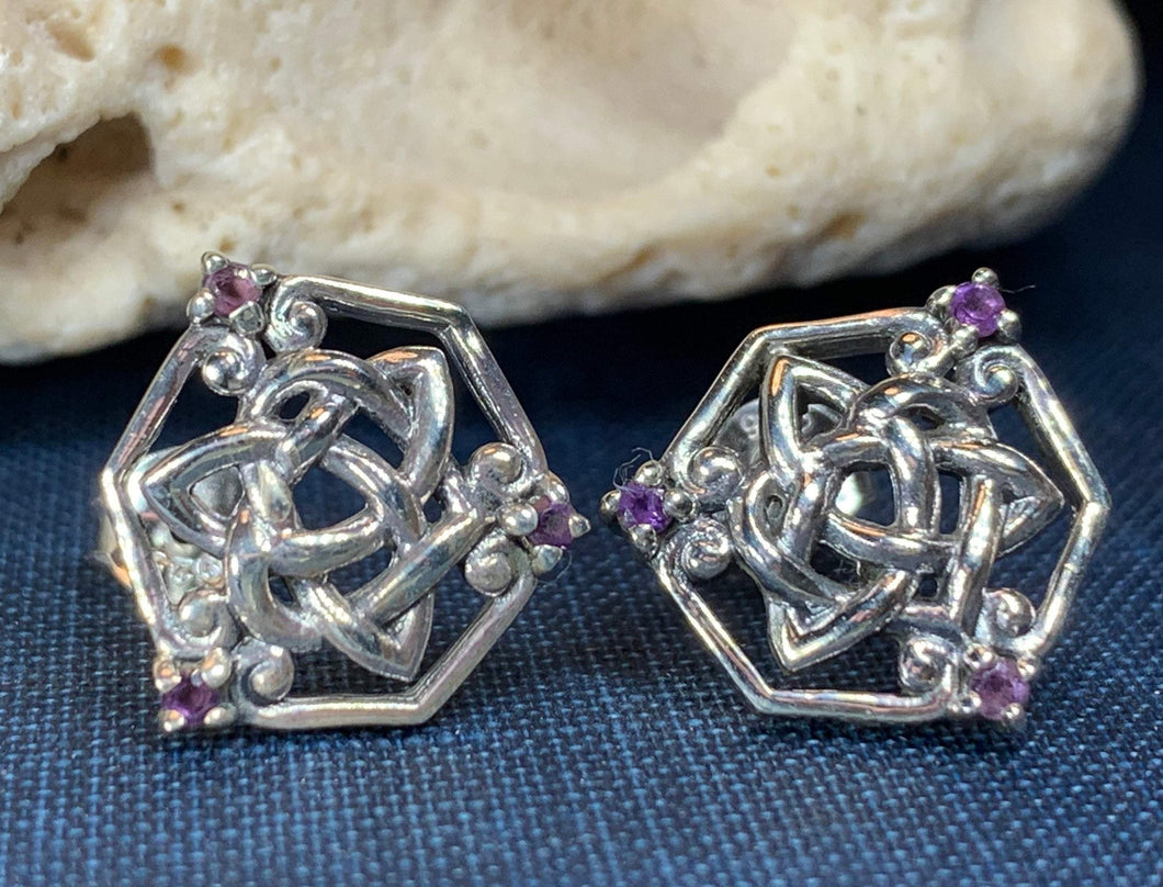 Amethyst Trinity Knot Stud Earrings 02