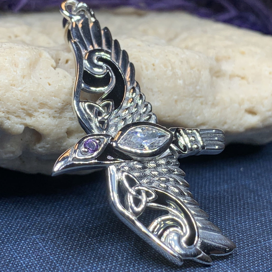 Celtic Raven Necklace, Wiccan Jewelry, Crow Pendant, Irish Jewelry, Bird Jewelry, Pagan Jewelry, Viking Jewelry, Poe Jewelry, Gothic Jewelry