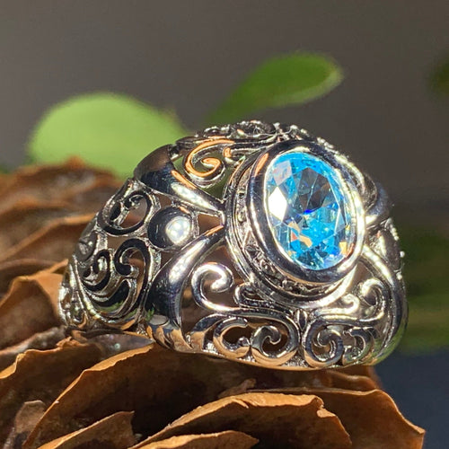 Celtic Morning Ring, Celtic Jewelry, Irish Jewelry, Blue Topaz Ring, Irish Ring, Irish Dance Gift, Anniversary Gift, Bridal Ring, Wiccan