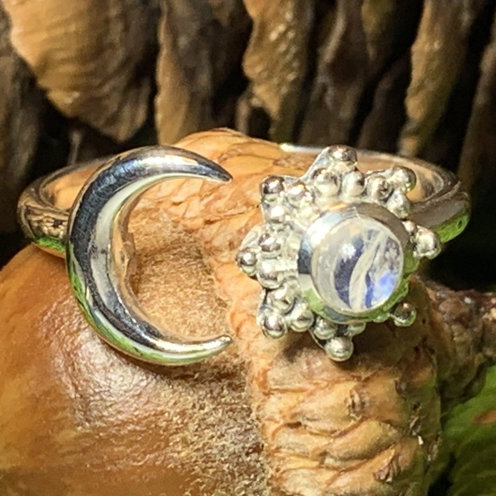 Locasta Crescent Moon Ring – Celtic Crystal Design Jewelry