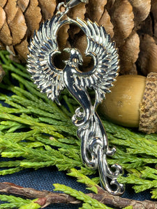 Phoenix Necklace, Celtic Jewelry, Bird Pendant, Firebird Jewelry, Inspirational Gift, Pagan Jewelry, Viking Jewelry, Gothic Jewelry