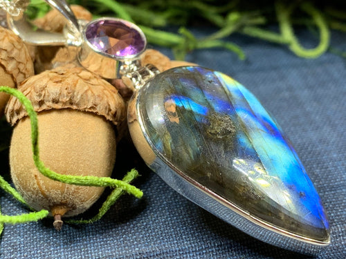 Labradorite Necklace, Gemstone Pendant, Nature Jewelry, Celtic Jewelry, Anniversary Gift, Wiccan Jewelry, Pagan Necklace, Amethyst Pendant