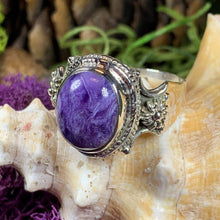 Load image into Gallery viewer, Purple Romance Ring, Celtic Jewelry, Charoite Jewelry, Goddess Jewelry, Boho Ring, Wiccan Jewelry, Anniversary Gift, Mom Gift, Wife Gift
