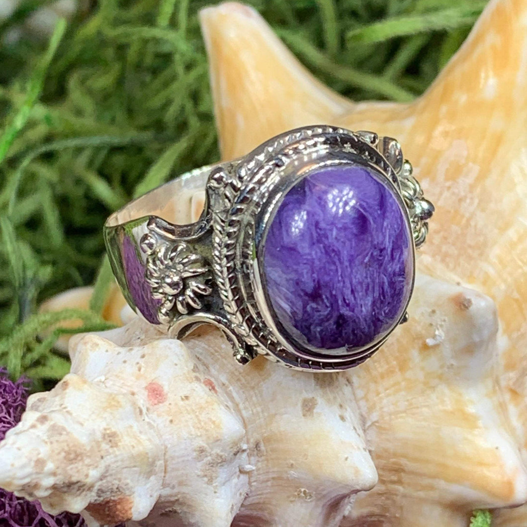 Purple Romance Ring, Celtic Jewelry, Charoite Jewelry, Goddess Jewelry, Boho Ring, Wiccan Jewelry, Anniversary Gift, Mom Gift, Wife Gift