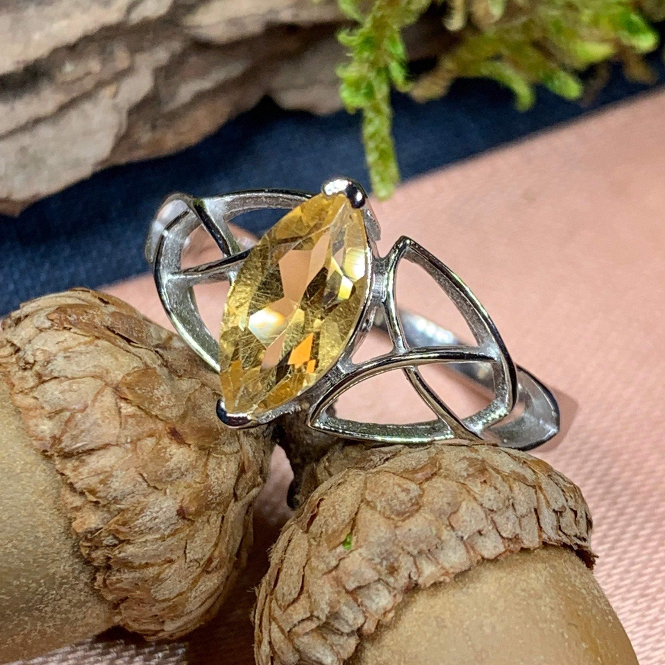 Millicent Citrine Trinity Knot Ring – Celtic Crystal Design Jewelry