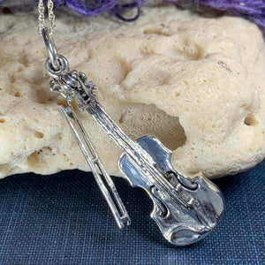 Irish Fiddle Celtic Necklace, Celtic Music, Violin Jewelry, Musician Gift, Silver Violin, Orchestra, Music Teacher Gift, Orchestra Jewelry