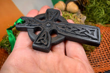 Load image into Gallery viewer, Celtic Cross Ornament, Turf Hanging Ornament, Christmas Tree Ornament, Ireland Gift, Irish Turf Gift, Housewarming Gift, New Home Gift
