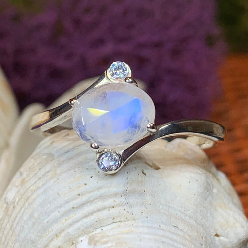 Moonstone Ring, Promise Ring, Engagement Ring, Cocktail Ring, Anniversary Gift, Wiccan Jewelry, Boho Ring, Mom Gift, Silver Wife Gift