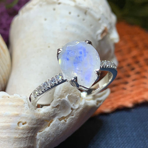 Moonstone Ring, Promise Ring, Moonstone Engagement Ring, Anniversary Gift, Wiccan Jewelry, Boho Ring, Mom Gift, Wife Gift, Cocktail Ring