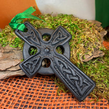 Load image into Gallery viewer, Celtic Cross Ornament, Turf Hanging Ornament, Christmas Tree Ornament, Ireland Gift, Irish Turf Gift, Housewarming Gift, New Home Gift
