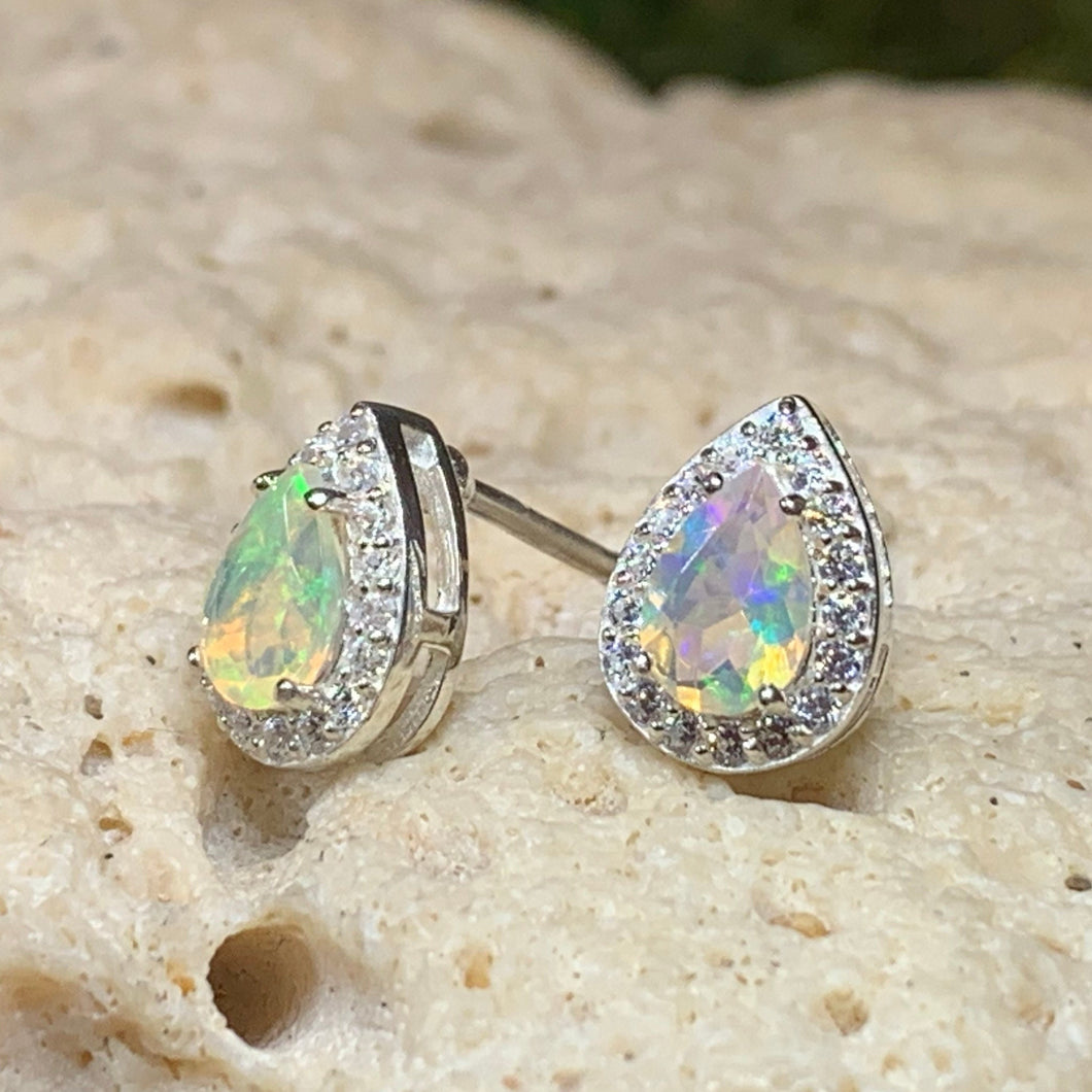 Opal Stud Earrings, Bridal Earrings, Faceted Opal Post Earrings, Anniversary Gift, Mom Gift, Wiccan Jewelry, October Birthstone