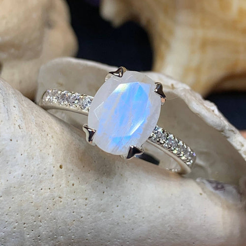 Moonstone Ring, Promise Ring, Engagement Ring, Boho Statement Ring, Anniversary Gift, Wiccan Jewelry, Cocktail Ring, Mom Gift, Wife Gift