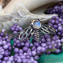 Load image into Gallery viewer, Moonstone Ring, Bumble Bee Ring, Insect Ring, Silver Boho Ring, Anniversary Gift, Nature Jewelry, Honey Bee Jewelry, Gift for Her, Mom Gift
