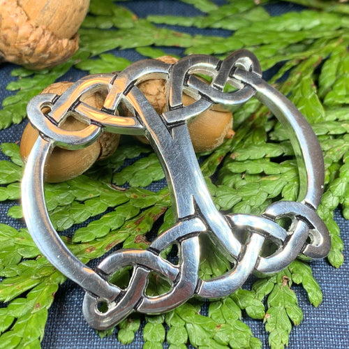 Silver Celtic Scarf Ring Textured Scarf Slide Buckle Silk 