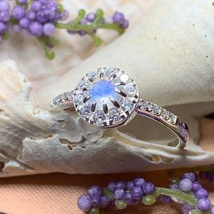 Moonstone Ring, Promise Ring, Moonstone Engagement Ring, Anniversary Gift, Diamond Halo Ring, Boho Ring, Mom Gift, Wife Gift, Cocktail Ring