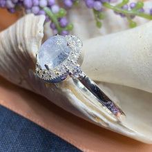 Load image into Gallery viewer, Moonstone Ring, Promise Ring, Moonstone Engagement Ring, Anniversary Gift, Halo Ring, Boho Ring, Mom Gift, Wife Gift, Cocktail Ring
