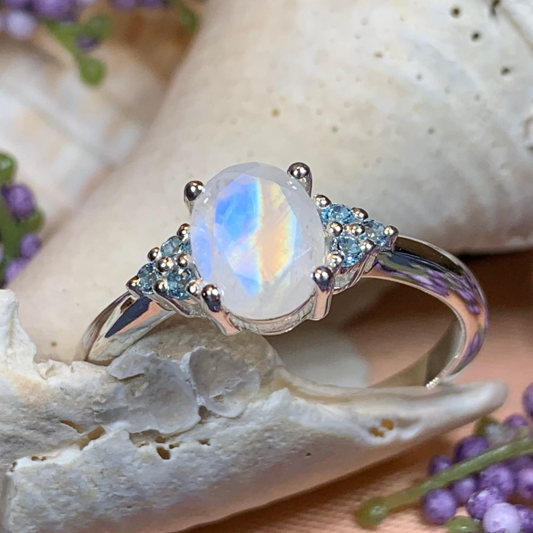 Moonstone And deals CZ Diamonds Ring Crescent Moon Engagement Ring Unique Ring For Woman Sapphire Crescent Engagement Ring Christmas Day Gift, Mom