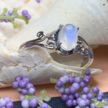 Load image into Gallery viewer, Moonstone Ring, Promise Ring, Boho Statement Ring, Solitaire Ring, Anniversary Gift, Celtic Knot Ring, Irish Ring, Mom Gift, Wife Gift
