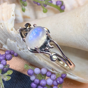 Moonstone Ring, Promise Ring, Boho Statement Ring, Solitaire Ring, Anniversary Gift, Celtic Knot Ring, Irish Ring, Mom Gift, Wife Gift