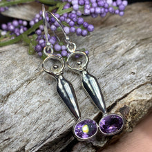 Load image into Gallery viewer, Goddess Earrings, Moon Jewelry, Goddess Jewelry, Celtic Jewelry, Garnet Jewelry, Anniversary Gift, Irish Gift, Silver Drop Earrings
