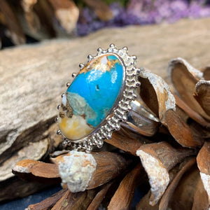 Spiny Oyster Turquoise Ring, Turquoise Jewelry, Boho Ring, Hippie Ring, Celtic Jewelry, Anniversary Gift, Wiccan Jewelry, Southwestern Ring