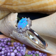 Load image into Gallery viewer, Opal Celtic Ring, Celtic Ring, Opal Engagement Ring, Blue Opal Ring, Anniversary Gift, Cocktail Ring, Birthstone Ring, Wife Gift, Mom Gift
