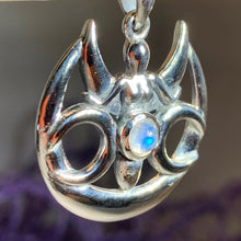 Load image into Gallery viewer, Moon Necklace, Triple Moon Pendant, Goddess Pendant, Celtic Jewelry, Anniversary Gift, Celestial Jewelry, Moonstone Necklace, Irish Jewelry
