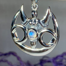 Load image into Gallery viewer, Moon Necklace, Triple Moon Pendant, Goddess Pendant, Celtic Jewelry, Anniversary Gift, Celestial Jewelry, Moonstone Necklace, Irish Jewelry
