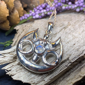 Moon Necklace, Triple Moon Pendant, Goddess Pendant, Celtic Jewelry, Anniversary Gift, Celestial Jewelry, Moonstone Necklace, Irish Jewelry