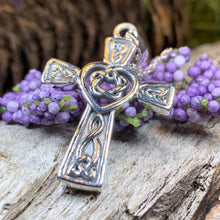 Load image into Gallery viewer, Celtic Cross Necklace, Irish Jewelry, Celtic Jewelry, Celtic Heart Pendant, Scotland Jewelry, First Communion Gift, Girls Confirmation Gift
