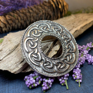 Celtic Brooch, Scotland Jewelry, Celtic Jewelry, Anniversary Gift, Outlander Jewelry, Flower Pin, Penannular Brooch, Irish Pin, Pewter Pin