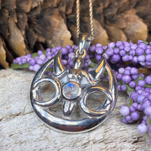 Load image into Gallery viewer, Moon Necklace, Triple Moon Pendant, Goddess Pendant, Celtic Jewelry, Anniversary Gift, Celestial Jewelry, Moonstone Necklace, Irish Jewelry
