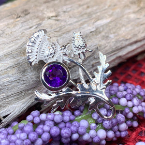 Thistle Brooch, Scotland Jewelry, Outlander Jewelry, Bridal Brooch, Thistle Jewelry, Scottish Jewelry, Celtic Brooch, Amethyst Silver Pin