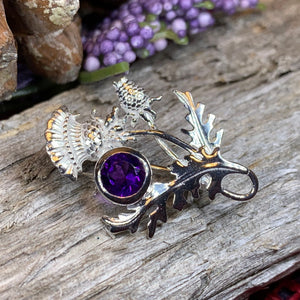 Thistle Brooch, Scotland Jewelry, Outlander Jewelry, Bridal Brooch, Thistle Jewelry, Scottish Jewelry, Celtic Brooch, Amethyst Silver Pin