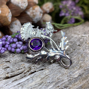 Thistle Brooch, Scotland Jewelry, Outlander Jewelry, Bridal Brooch, Thistle Jewelry, Scottish Jewelry, Celtic Brooch, Amethyst Silver Pin