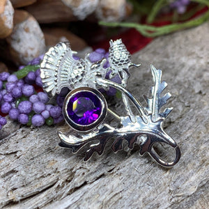 Thistle Brooch, Scotland Jewelry, Outlander Jewelry, Bridal Brooch, Thistle Jewelry, Scottish Jewelry, Celtic Brooch, Amethyst Silver Pin